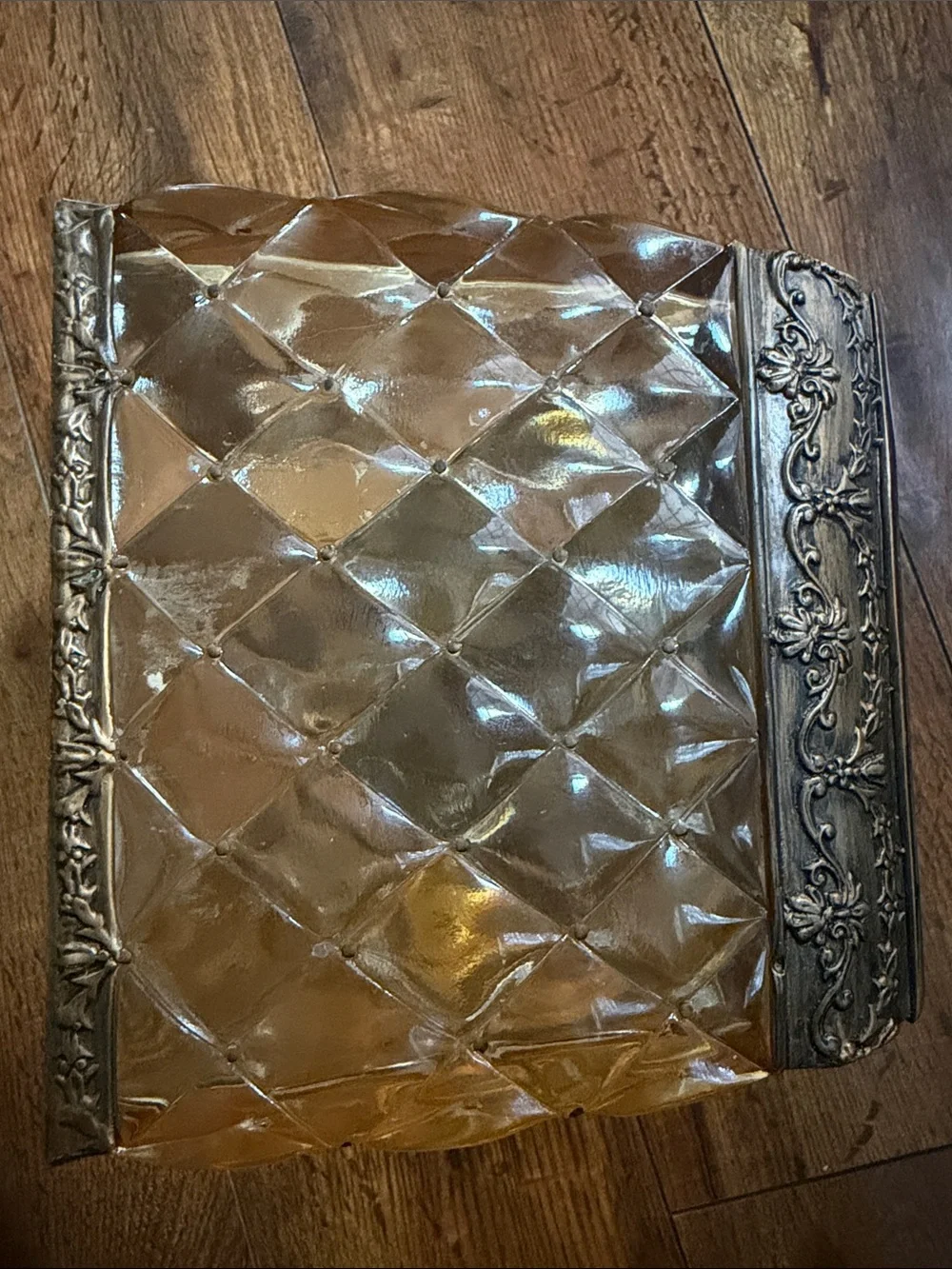 Vintage Amber Glass and Antique Gold Tone Tissue Box Cover
